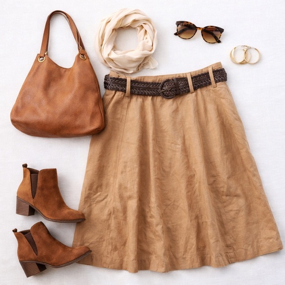 Appraisal Dresses & Skirts - Appraisal Plus Camel Tan A-Line Skirt & Woven Brown Belt Set | Plus Size 18W